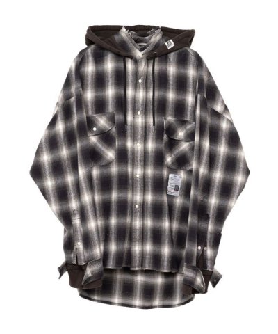 画像1: Maison MIHARA YASUHIRO (HOOD COMBINED CHECK SHIRTS) BLACK