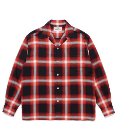 画像1: WACKO MARIA (OMBRE CHECK OPEN COLLAR SHIRT L/S TYPE-1) RED