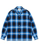 WACKO MARIA (OMBRE CHECK OPEN COLLAR SHIRT L/S TYPE-1) BLUE