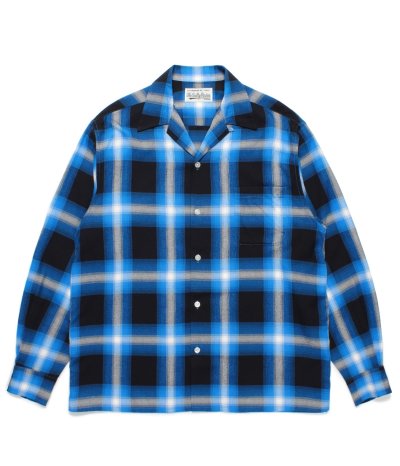 画像1: WACKO MARIA (OMBRE CHECK OPEN COLLAR SHIRT L/S TYPE-1) BLUE