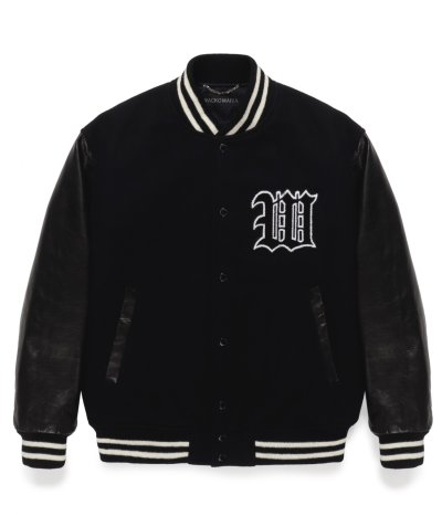 画像1: WACKO MARIA (LEATHER VARSITY JACKET -B- TYPE-2) BLACK