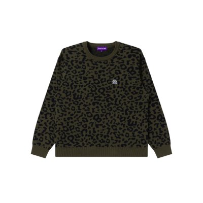 画像1: BLACK EYE PATCH (OG LABEL LEOPARD KNIT SWEATER) OLIVE