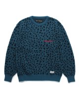 WACKO MARIA (LEOPARD MOHAIR CREW NECK SWEATER TYPE-2) BLUE