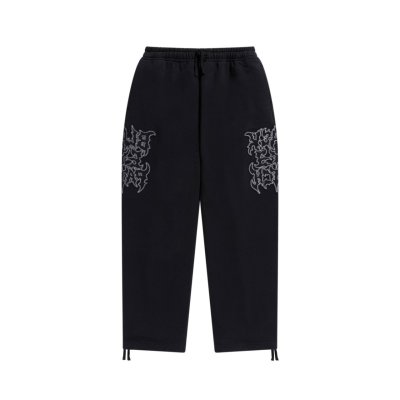 画像1: BLACK EYE PATCH (METAL LOGO FABRIC-STITCHED SWEAT PANTS) BLACK