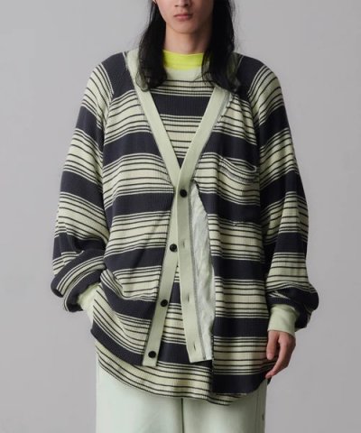 画像1: FACETASM (LAYERD WAFFLE KNIT CARDIGAN) CHA-MINT