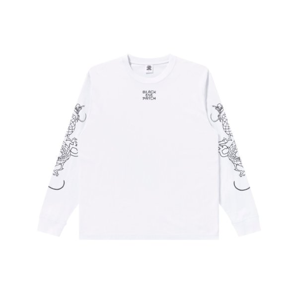 画像1: BLACK EYE PATCH (KANJI DRAGON L/S TEE) WHITE (1)