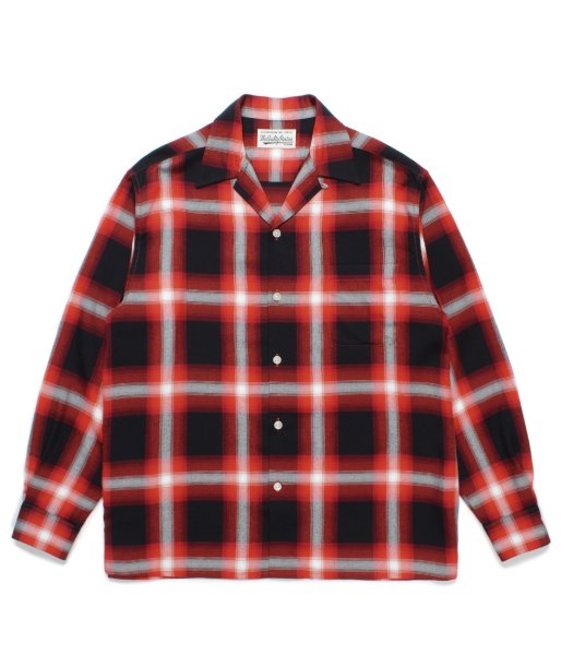 画像1: WACKO MARIA (OMBRE CHECK OPEN COLLAR SHIRT L/S TYPE-1) RED (1)