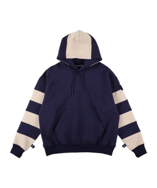 画像1: PHINGERIN (BORDER PATCH HOODIE) NAVY (1)