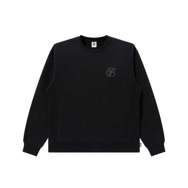 画像1: BLACK EYE PATCH (RHINESTONE B EMBLEM CREW SWEAT) BLACK (1)