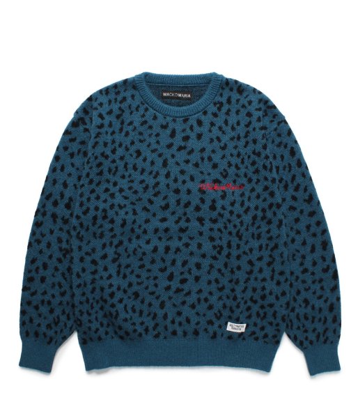 画像1: WACKO MARIA (LEOPARD MOHAIR CREW NECK SWEATER TYPE-2) BLUE (1)