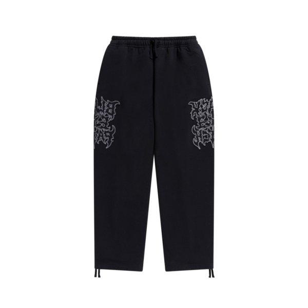 画像1: BLACK EYE PATCH (METAL LOGO FABRIC-STITCHED SWEAT PANTS) BLACK (1)